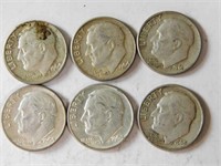 6 Liberty dimes 1960's