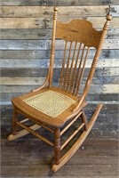 Cane-Bottom Wooden Rocker