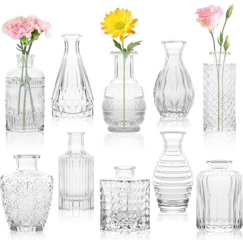 DYSERBUY, SET OF 10 SMALL GLASS VASES, ALL