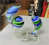Art Glass Dolphins 7 1/2"T