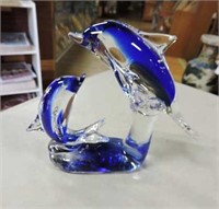 Art Glass Dolphins 6 1/2"T