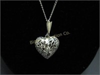 Necklace: Sterling Silver Filigree Puffed Heart