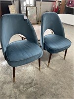 Pair Vintage Blue Velvet Chairs