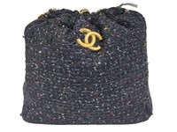 CC Black Tweed Gold Chain Small Drawstring Pouch