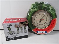 Watermelon Themed Clock and Vtech Phone Set