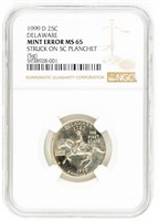 Coin 1999 DE State Error Strike 5C Plan-NGC-MS65