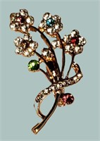 GORGEOUS MULTI-COLOR AUSTRIAN CRYSTAL GOLD BROOCH