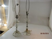 2) Vintage Glass Table Lamps missing prisms
