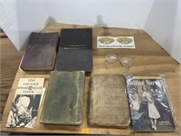 Antique and vintage books , vintage glasses
