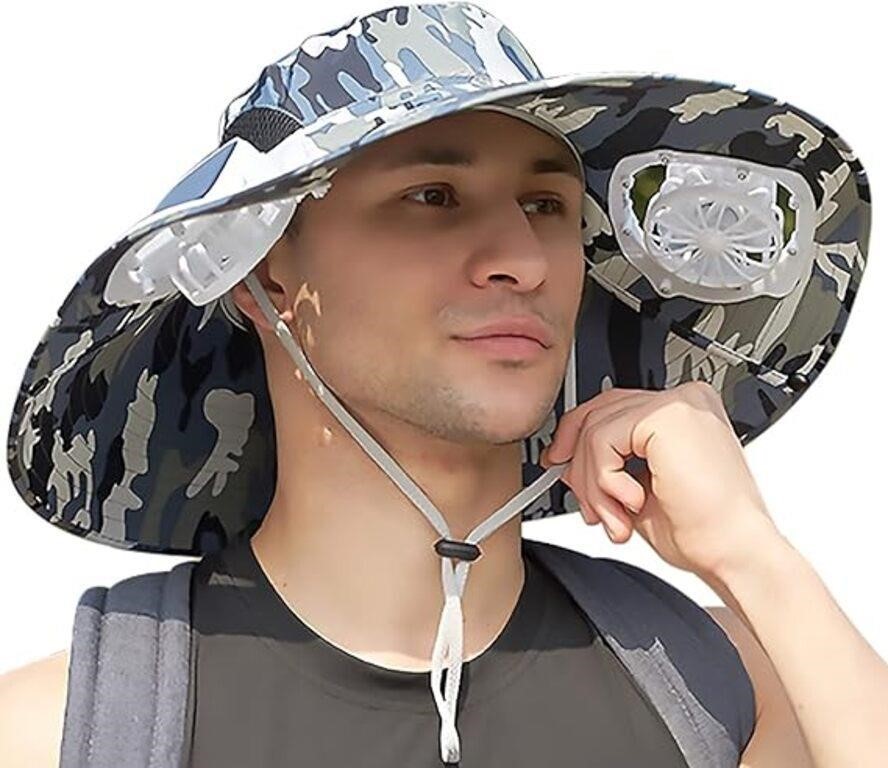 $88 Sun Hat with 2 Solar Fans, Mens Summer UV