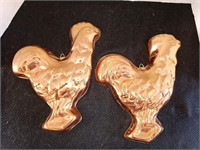 2 Metal Copper Roosters 1st Picture is Color