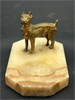 Antique Bronze Dog Standing on Marble Base