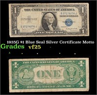 1935G $1 Blue Seal Silver Certificate Grades vf+ M