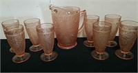 Vintage Indiana Tiara glass pitcher with eight