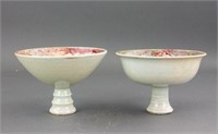 Pair Chinese Porcelain Stem Cup Yuan/Ming Period