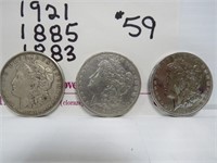 3 Barber Silver Dollars- 1921,1884,1883