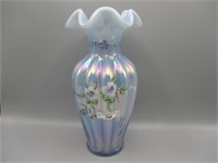 Fenton 11" Melon Rib vase-blue opal HP iridised