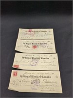 Antique Cheques from The Royal Bank with 3 cent