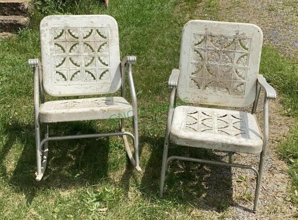 Great pair of vintage metal patio chairs - one