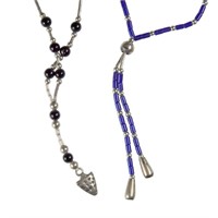 Lapis Lazuli & Onyx Beaded Drop Necklaces (2)