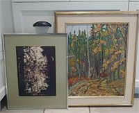 Framed Fall Oil Painting & Summer Forest Photo
