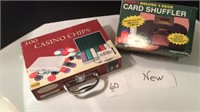 NIB CASINO CHIPS & CARD SHUFFLER