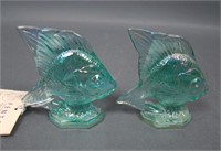 Two Fenton Aqua Green Iridised Sunfish
