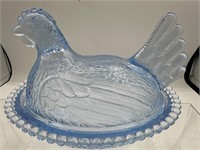 Vintage Indiana glass hen in nest covered dish