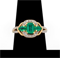 14K Yellow Gold Emerald Diamond Ring
