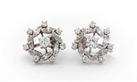 14K White Gold Diamond Cluster Earrings