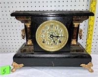 fancy metal footed decorated mantle clock w/key