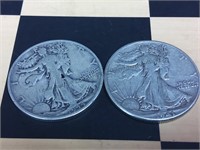 Two walking liberty half dollars two times your