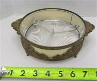 Antique Brass Divided Glass Dish USA