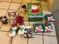 Assorted Christmas boxes and decor