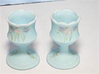 PAIR OF FENTON BLUE CANDLE HOLDERS