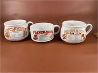 Lot of 3 Soup Mugs with Recipes