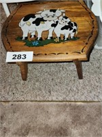 WOOD COW THEMED FOOT STOOL