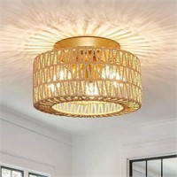 W2299  Rattan Light Fixtures Ceiling Mount, Gold