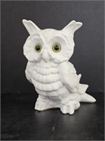 CANADIAN POTTERY OWL WITH GLASS EYES - 8" X 7" X 6