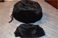 Black Fur Hand Warmer & Hat