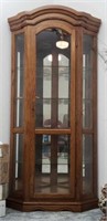 Oak Corner Lighted Curio Cabinet with Glass