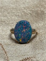 ESTATE 14K GOLD 3 CT BOULDER OPAL RING SZ5.5 3.55g