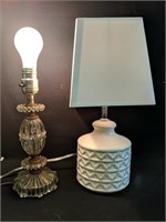 One Antique Glass Lamp 15" and one white lamp