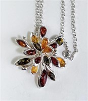 24" Italian Sterling Lg. Multi Amber Necklace 27 G