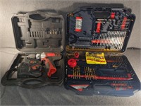 Cordless Drill and Drill Bit Set, Battery Light