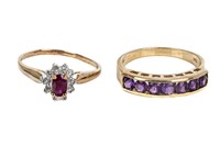 TWO 10K GOLD AND GEM-SET DRESS RINGS, 3.5g