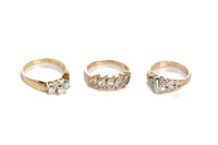 TWO 14K GOLD AND DIAMOND RINGS AND A GOLD RING, 7g