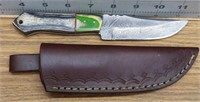 Damascus Steel knife with leather sheath