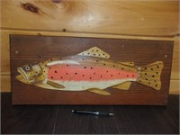 large heavy hand  carved fish plaque cabin decor