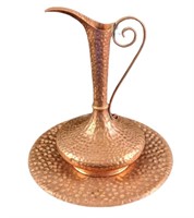 Vintage Copper Turkish Pitcher With Plate